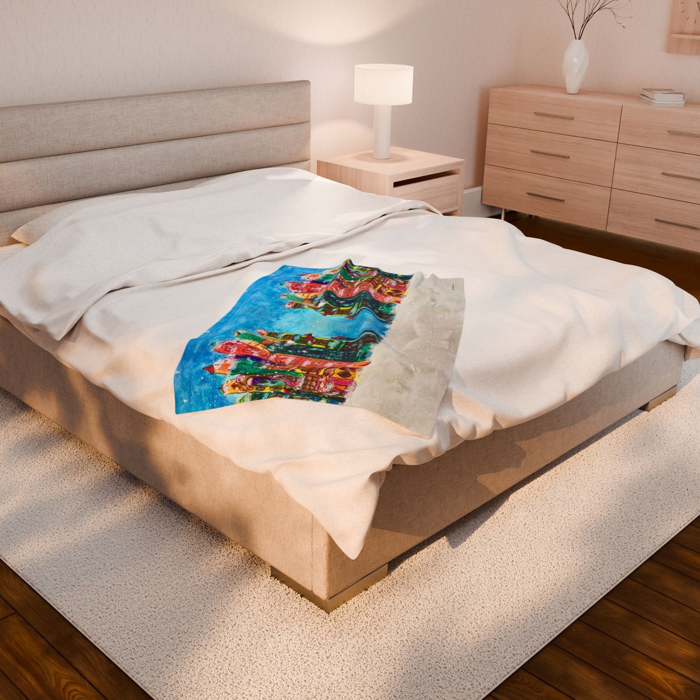 Throw Blanket - Whimsical Cityscape Winter Design by Tina Brown