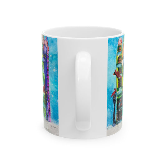 Whimsical Christmas Ceramic Mug, Winter Gift Idea, Cheerful Home Decor