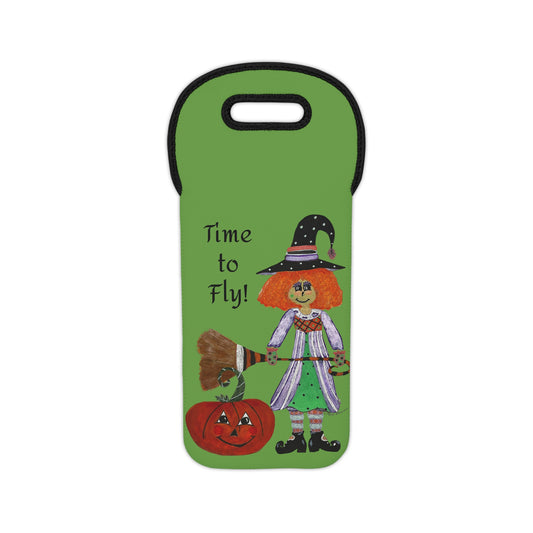 Whimsical Halloween Witch Wine Tote Bag, Halloween Gift, Fun Party Accessory