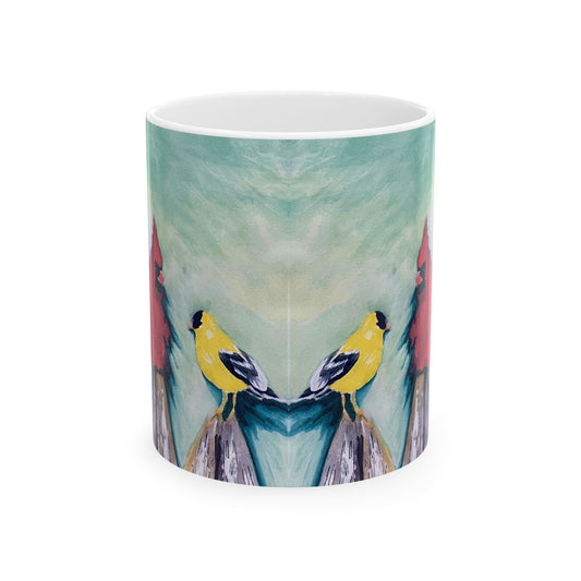 Wild Birds on a Fence Ceramic Mug, 11oz