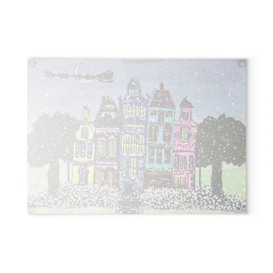 Whimsical Holiday Glass Cutting Board for Kitchen Decor, Unique Gift for Home Chefs, Festive Kitchenware, Christmas Decor, Culinary Art