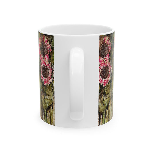 Green Sunflower Ceramic Mug, 11oz,