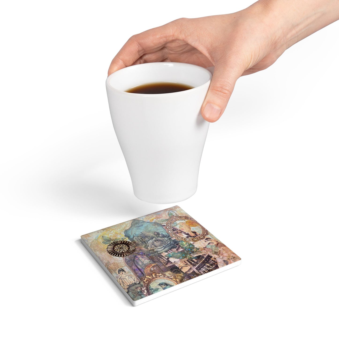 Vintage-Inspired Ceramic Coaster with Nostalgic Design