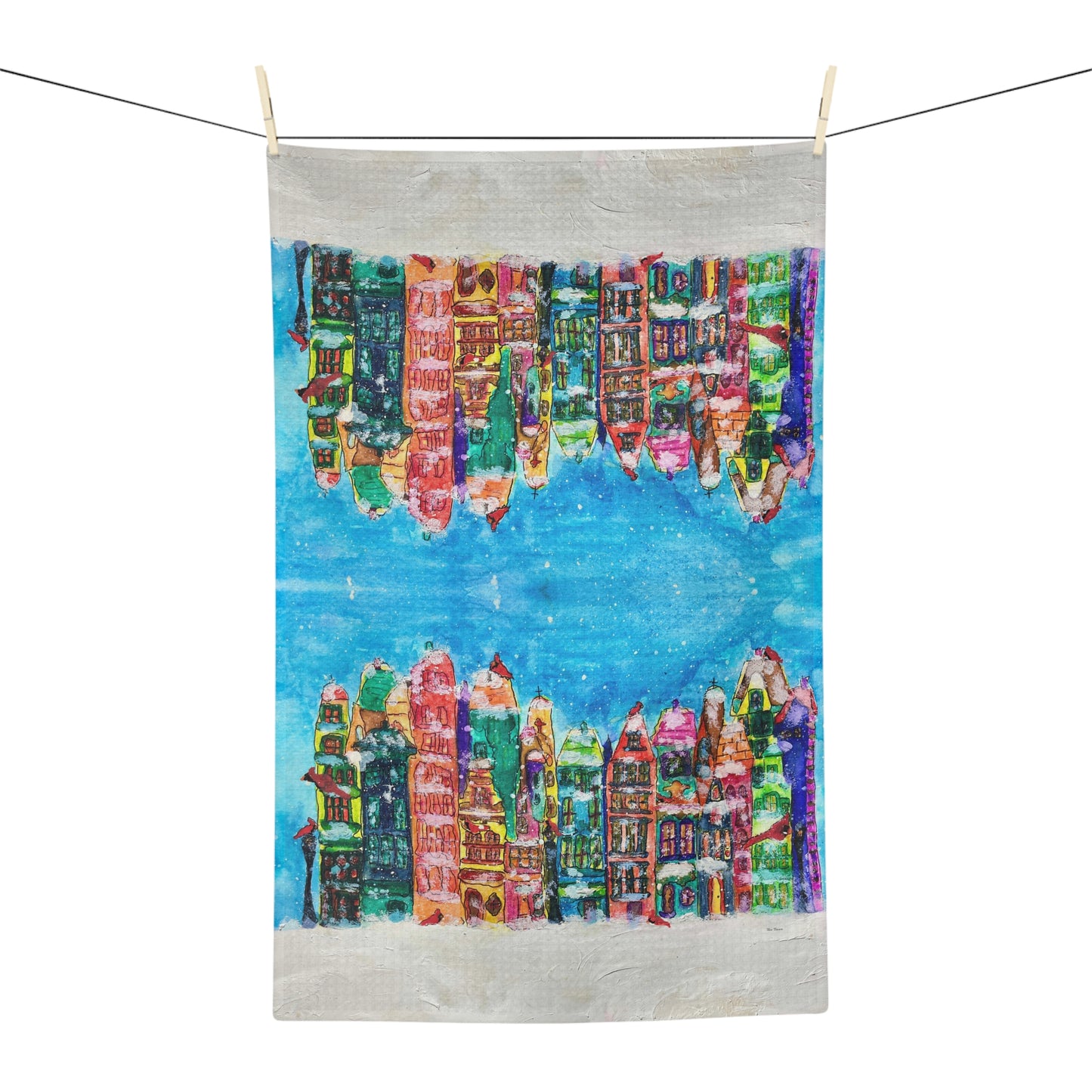 Vibrant Microfiber Tea Towel with Colorful Cityscape Design, Kitchen Decor, Housewarming Gift, Eco-Friendly, Functional Art