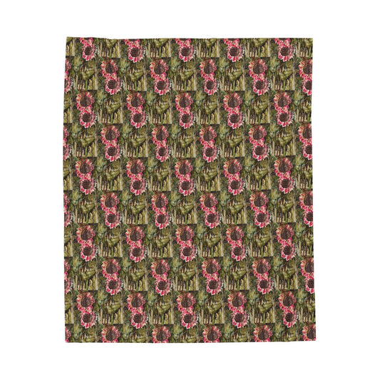 Green Sunflower Velveteen Plush Blanket