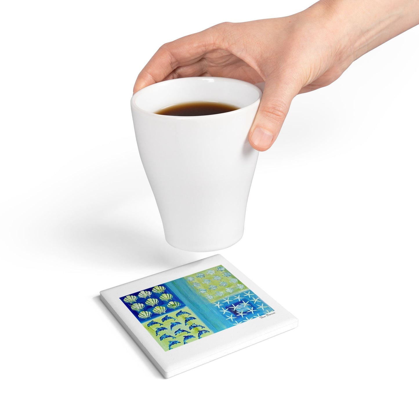 Ocean-Inspired Coaster - Seashell & Dolphin Design, Ideal for Beach Lovers