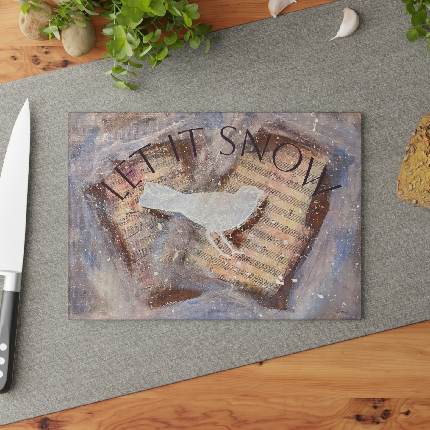 Festive Glass Cutting Board, Holiday Kitchen Decor, ‘Let It Snow’ Design, Winter Gift, Entertaining Essentials, Cooking Accessories