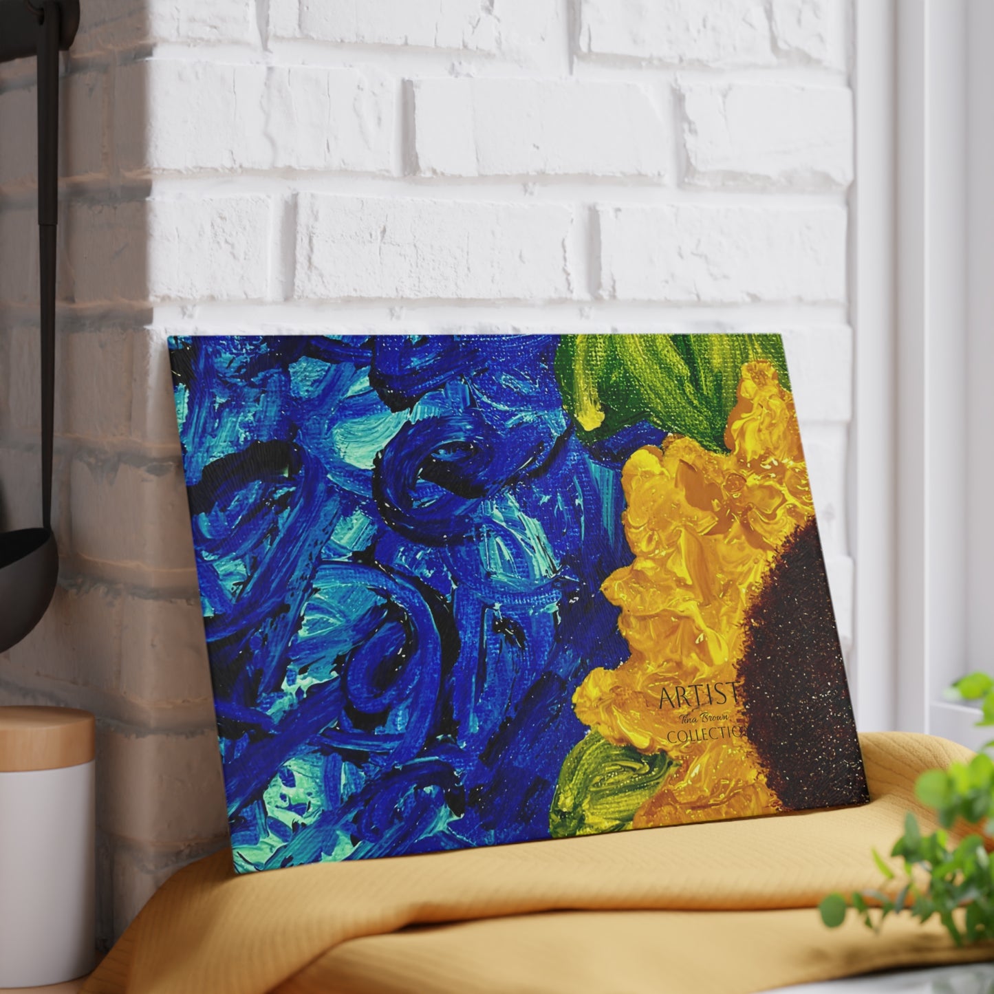 Vibrant Glass Cutting Board with Sunflower Design, Kitchen Decor, Gift for Chefs, Housewarming, Floral Art, Unique Cooking Gift