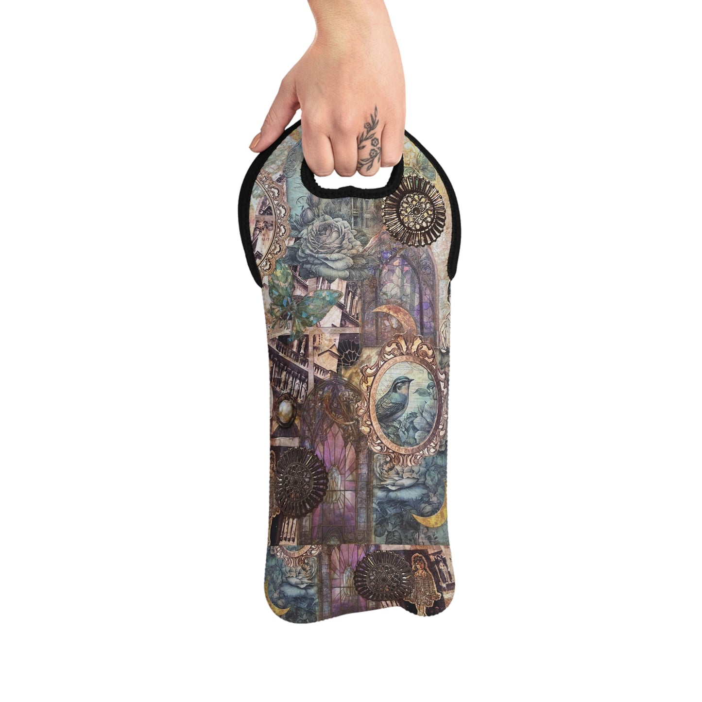 Vintage Purple Artsy Wine Tote Bag