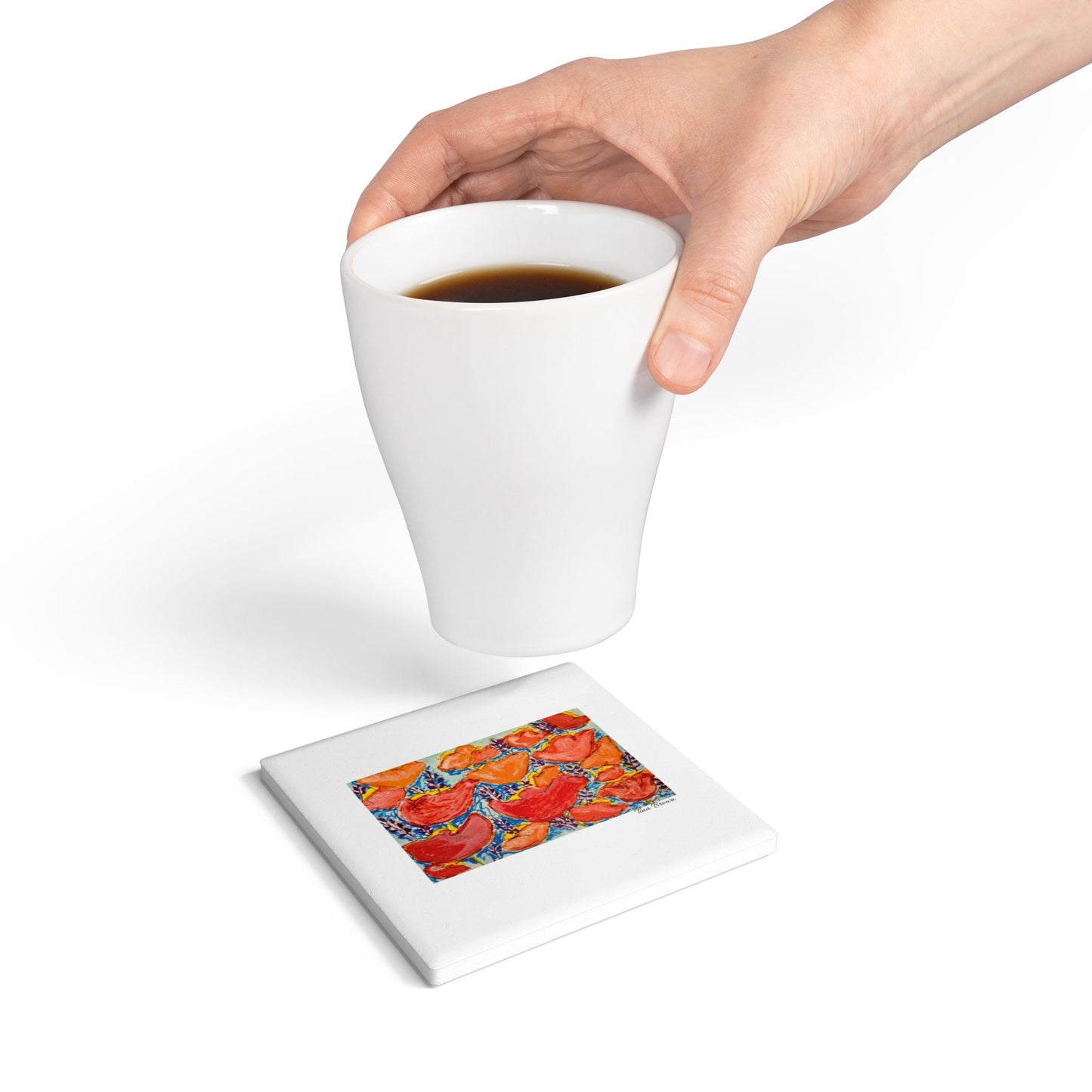Vibrant Floral Ceramic Coaster - Artistic Drinkware Accessory for Home Décor