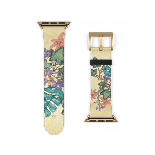 Faux Leather Floral Print Watch Band - Elegant Accessory for Everyday Use