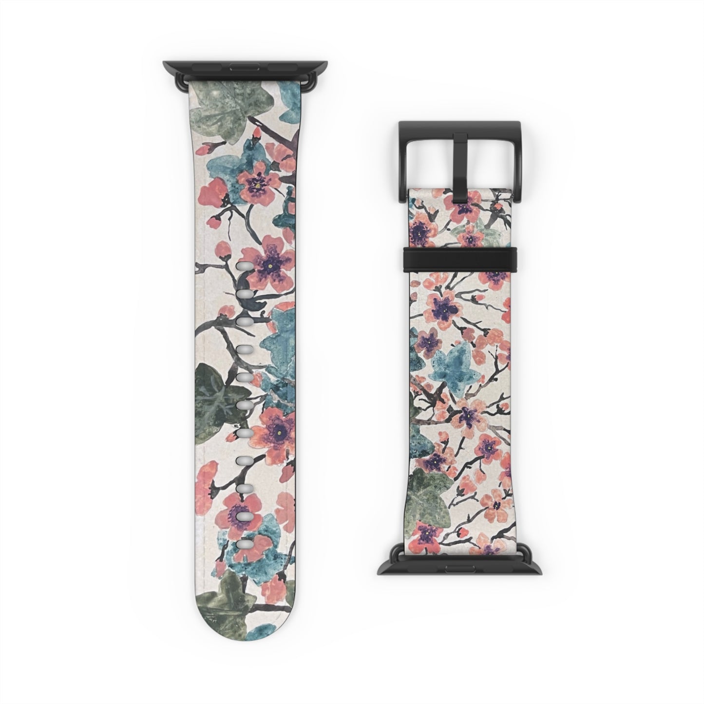 Faux Leather Floral Watch Band - Elegant Floral Design for Stylish Wear