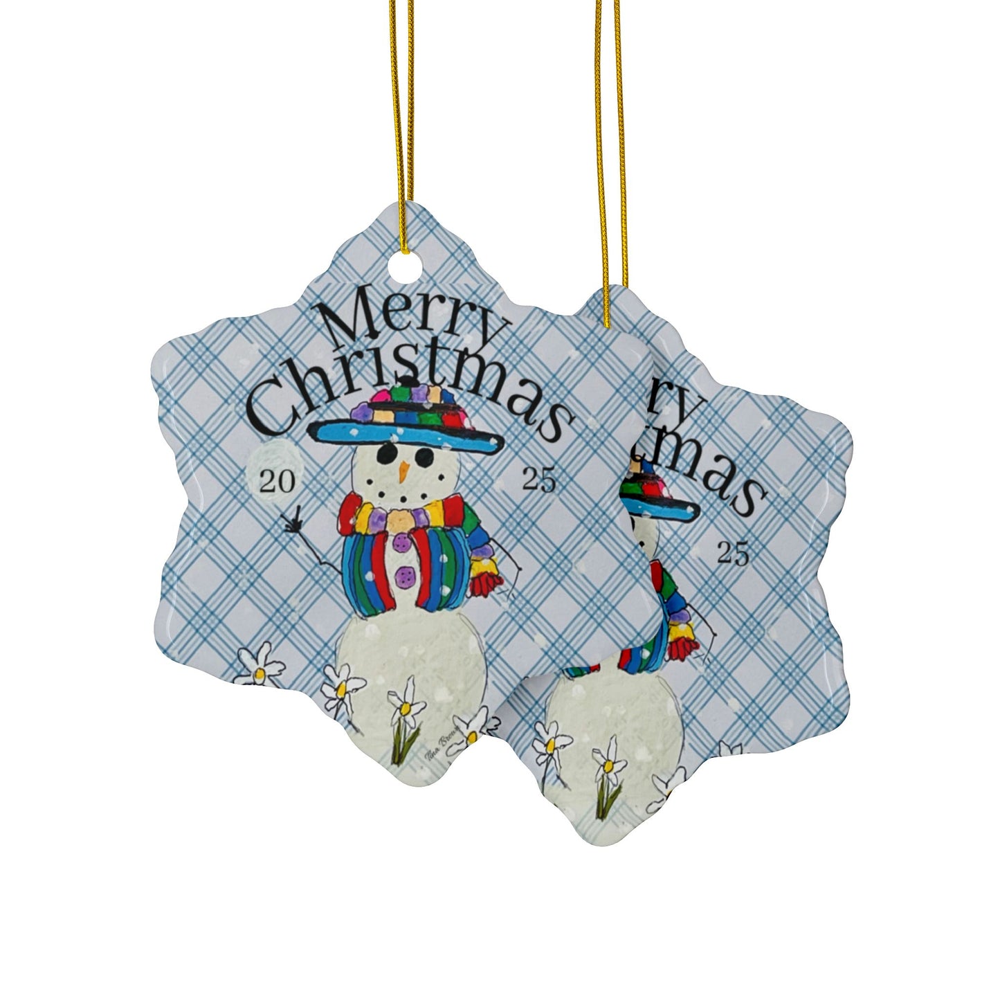 Blue Plaid Snowman Ornament