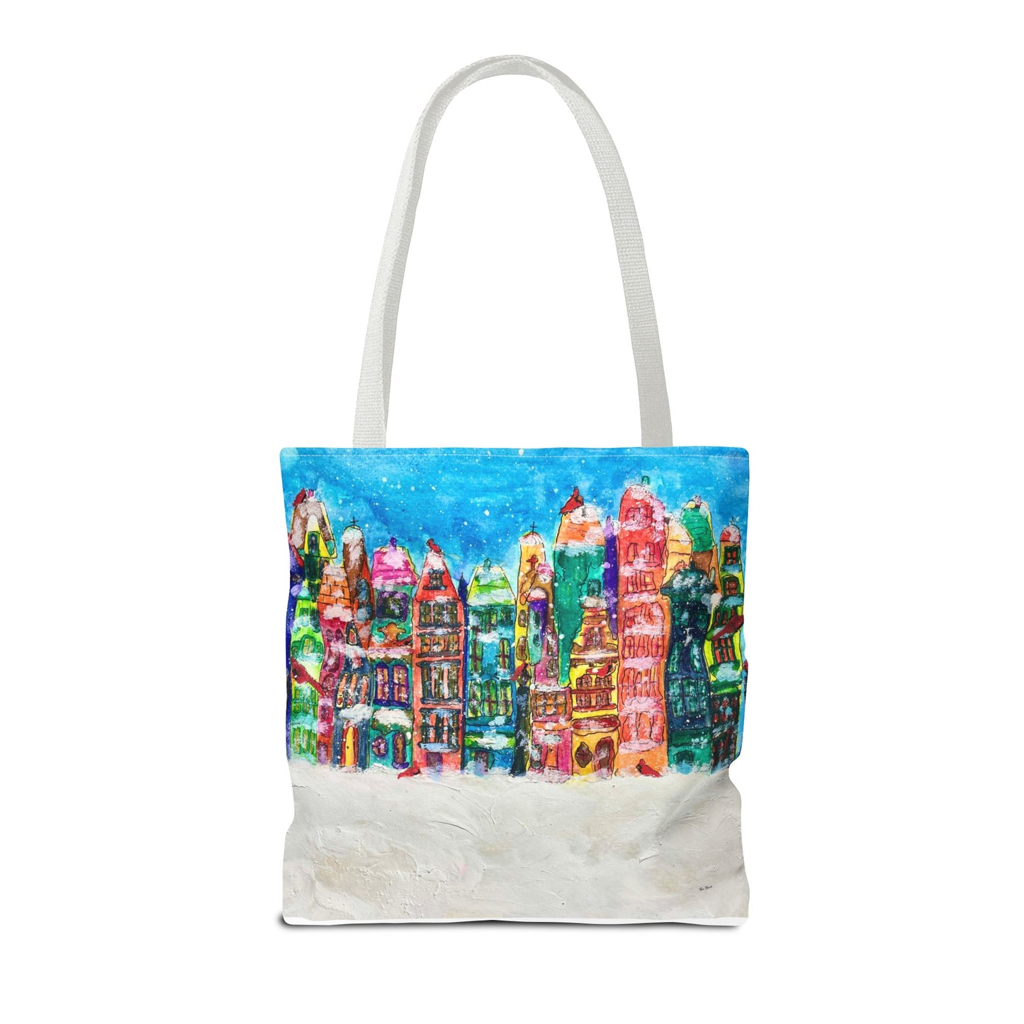Winter Wonderland Tote Bag, Colorful Cityscape Carryall, Holiday Gift, Christmas Shopping Bag, Reusable Eco-Friendly Style