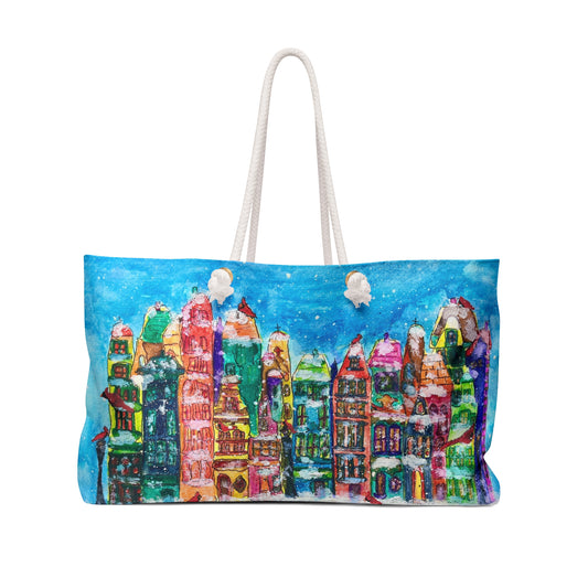 Colorful Cityscape Weekender Bag | Travel Tote, Overnight Bag, Beach Bag, Gift for Travelers, Stylish Accessory