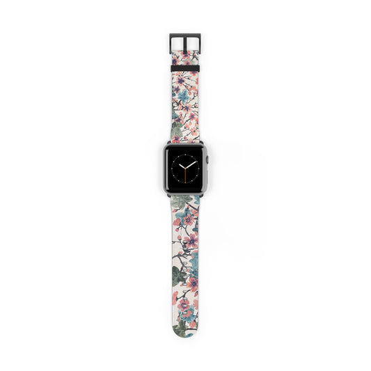 Faux Leather Floral Watch Band - Elegant Floral Design for Stylish Wear