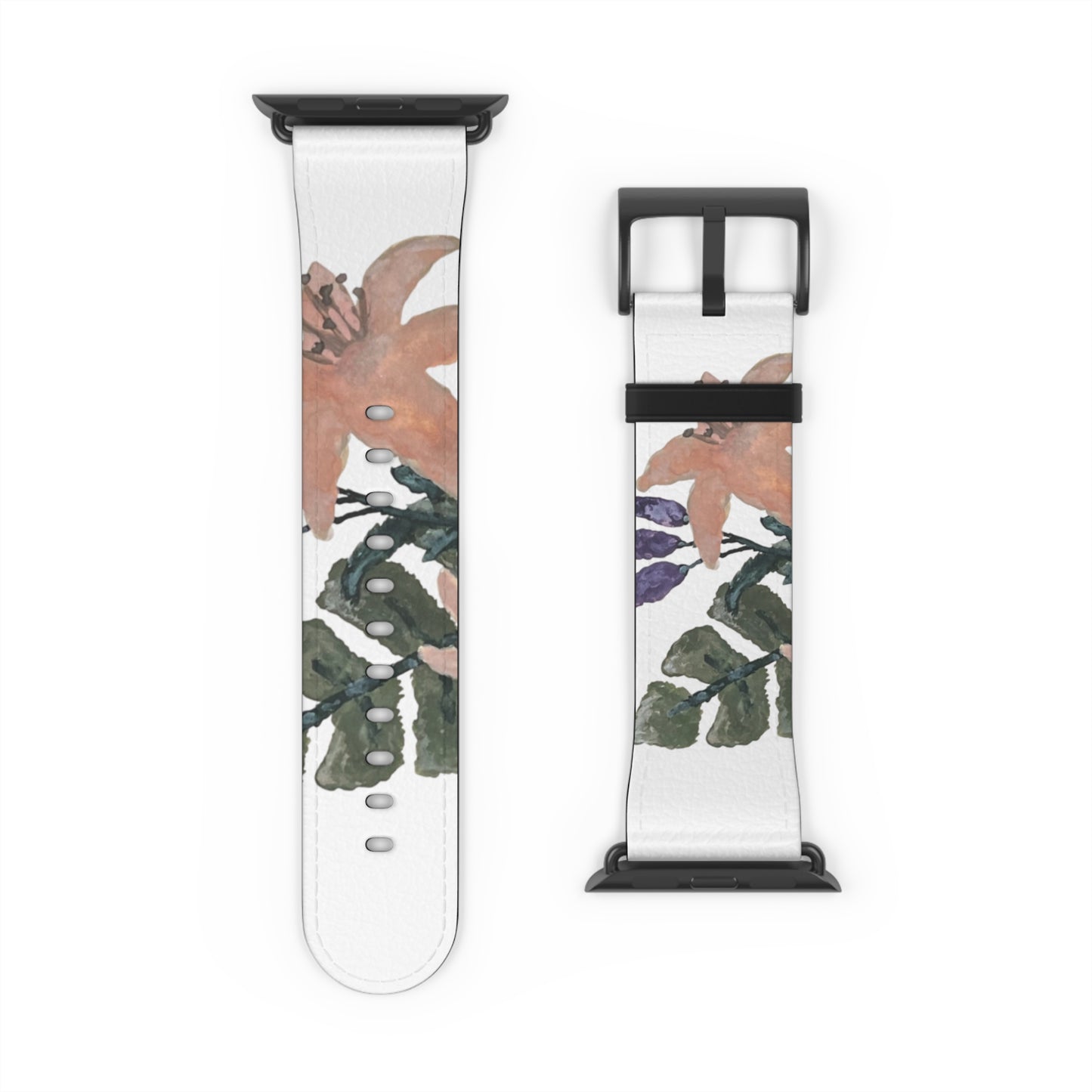 Faux Leather Floral Watercolor Watch Band - Stylish & Vibrant Accessory