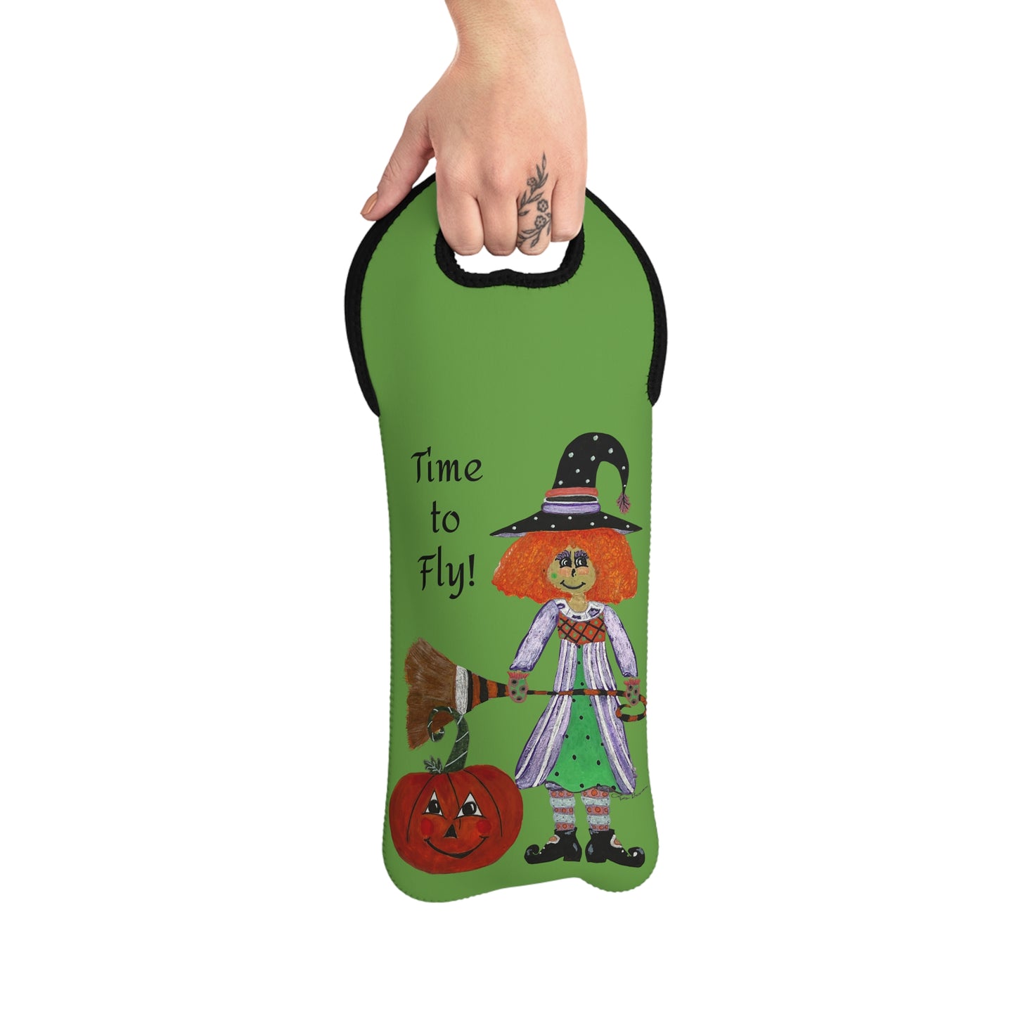 Whimsical Halloween Witch Wine Tote Bag, Halloween Gift, Fun Party Accessory