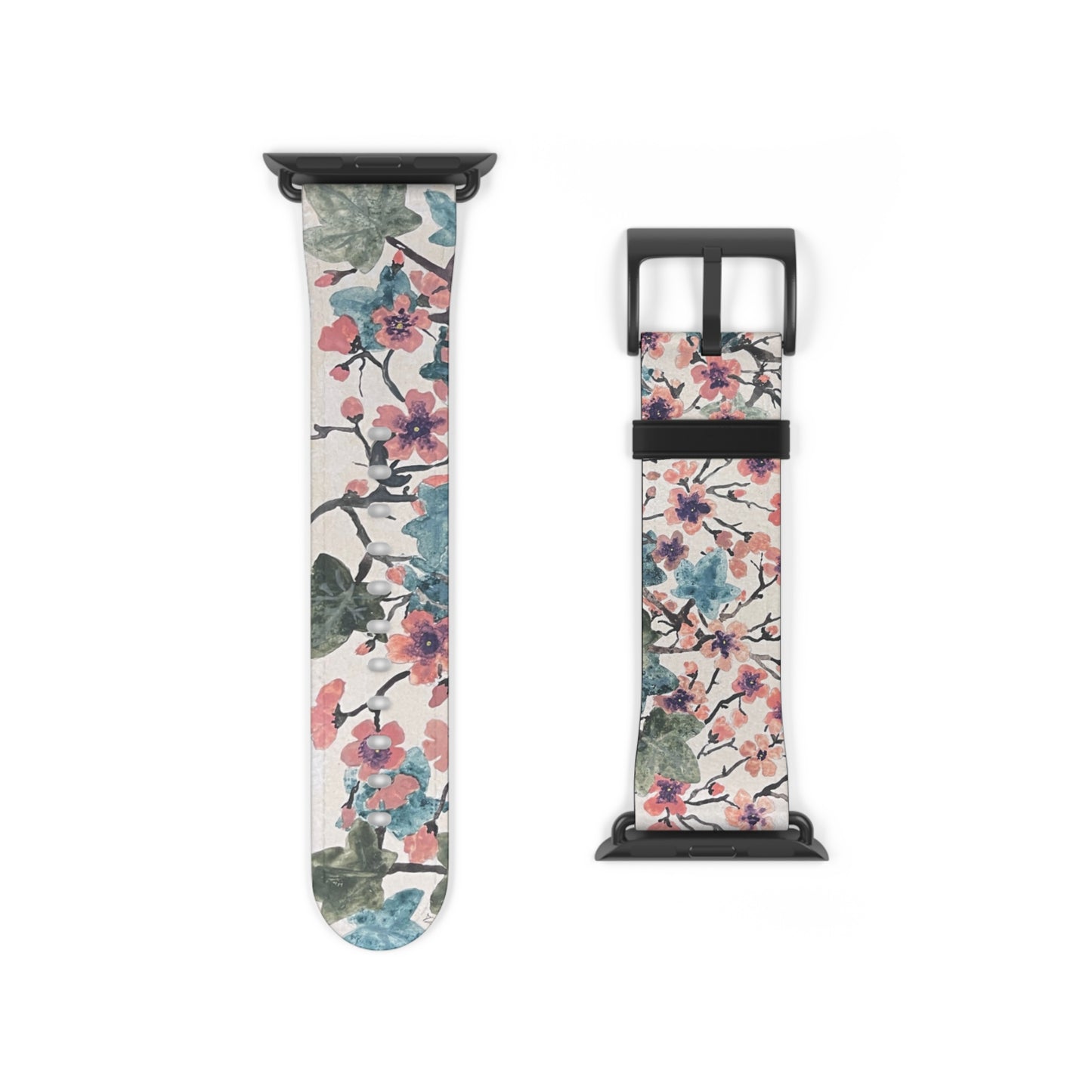 Faux Leather Floral Watch Band - Elegant Floral Design for Stylish Wear