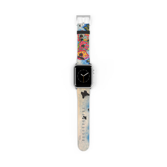 Faux Leather Artistic Watch Band - Colorful Birdhouses