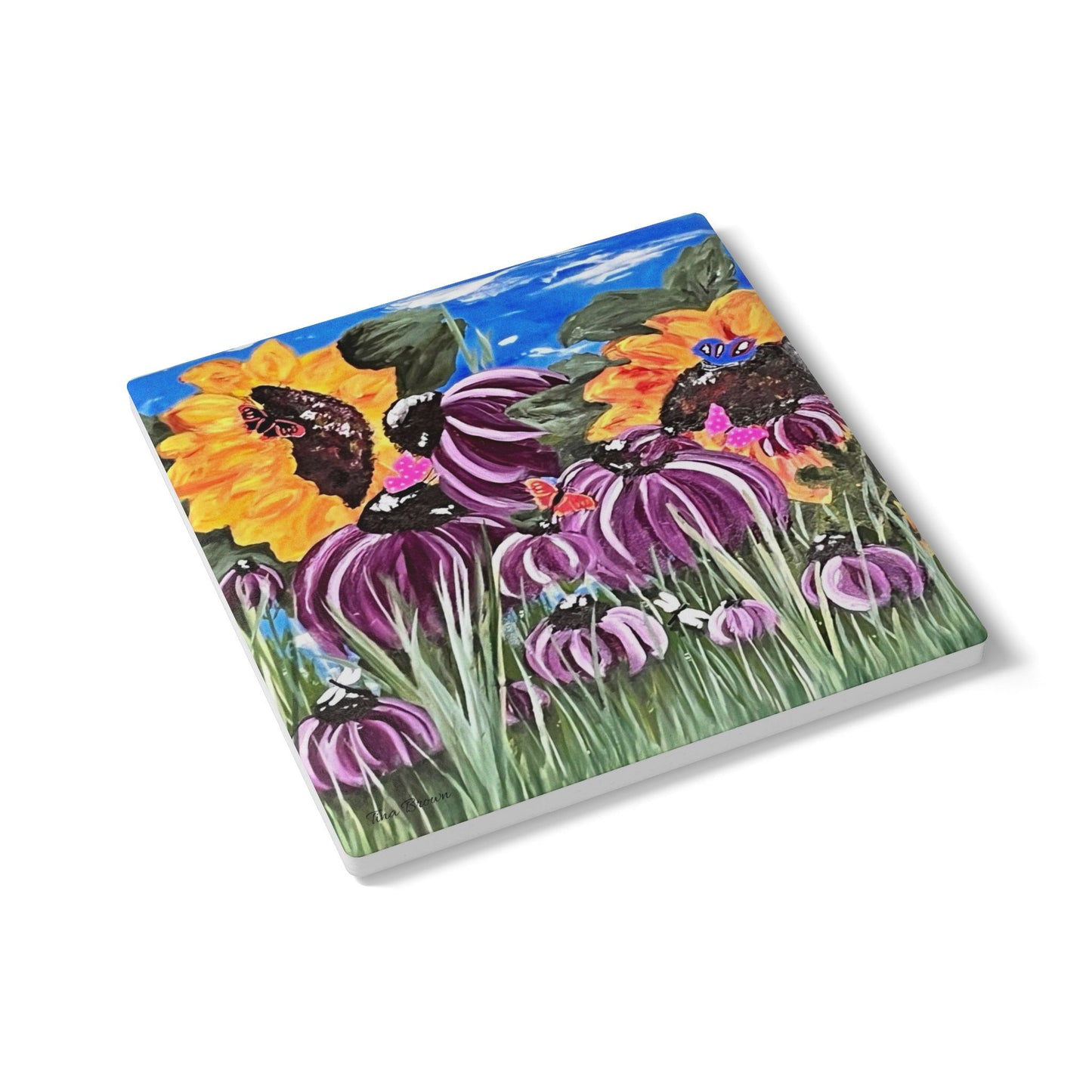 Vibrant Floral Butterfly Ceramic Coaster - Perfect for Home Decor & Gifts