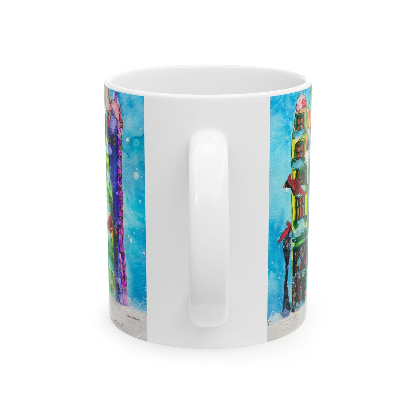 Whimsical Christmas Ceramic Mug, Winter Gift Idea, Cheerful Home Decor