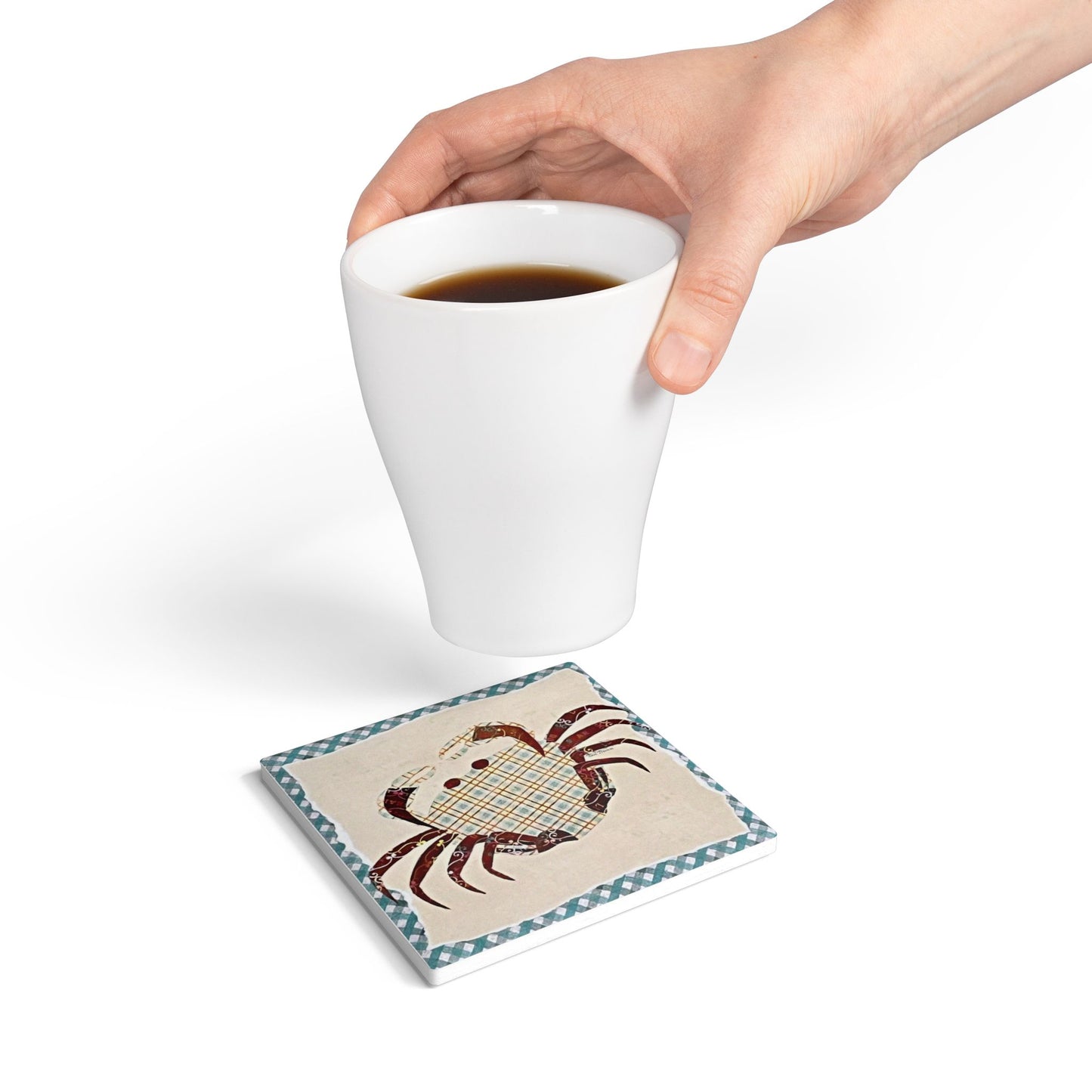 Whimsical Crab Ceramic Coaster - Nautical Design for Home & Beach Decor