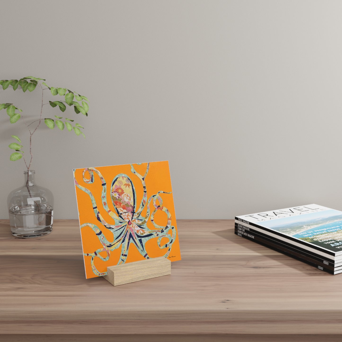 Octopus Art Print on Gallery Board with Stand - Ocean home decor