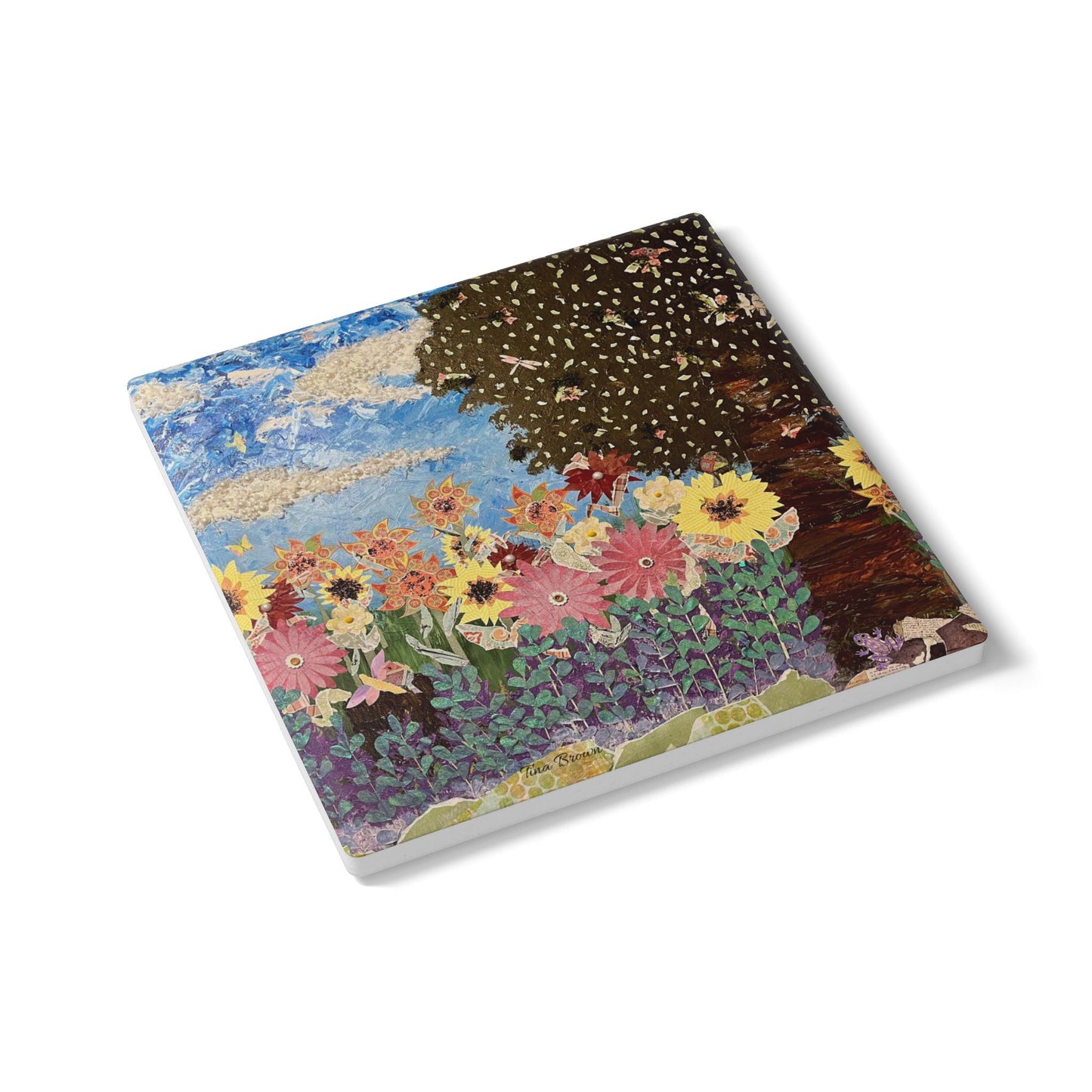 Floral Art Ceramic Coaster - Vibrant Garden Design for Home Decor