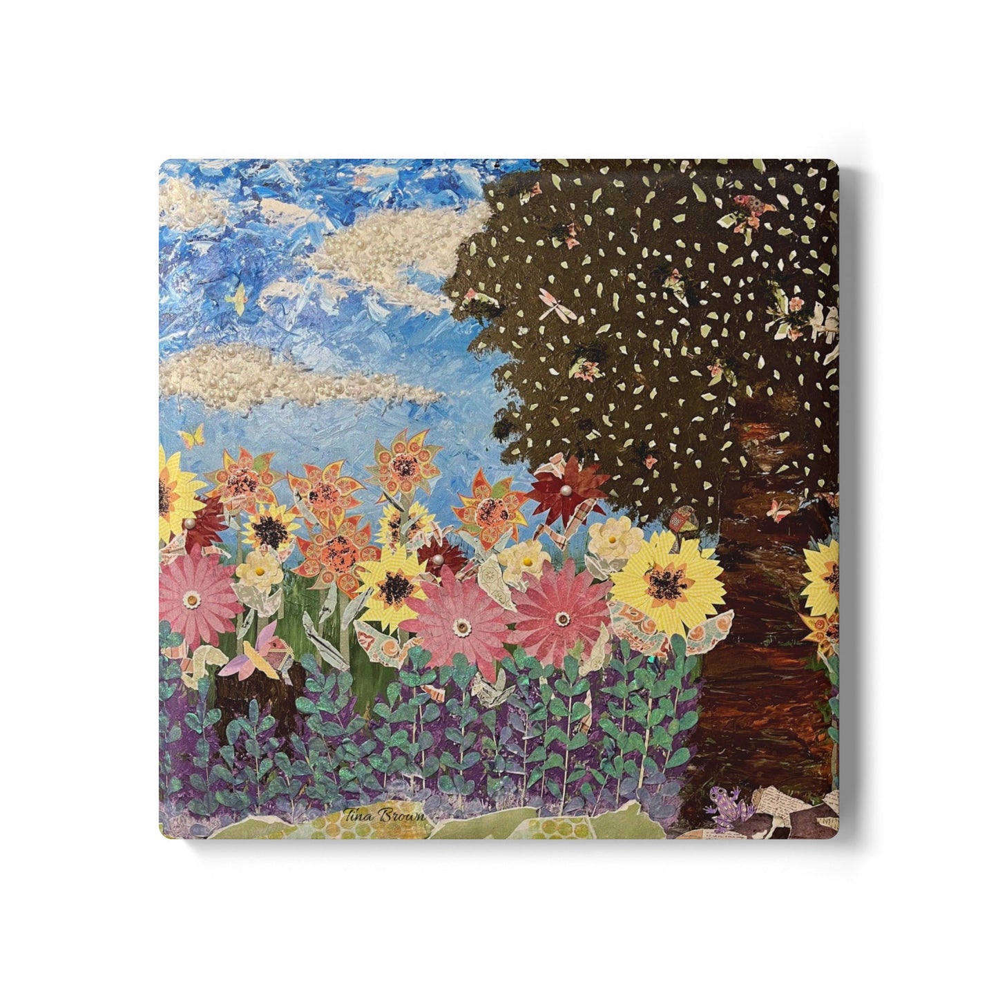 Floral Art Ceramic Coaster - Vibrant Garden Design for Home Decor