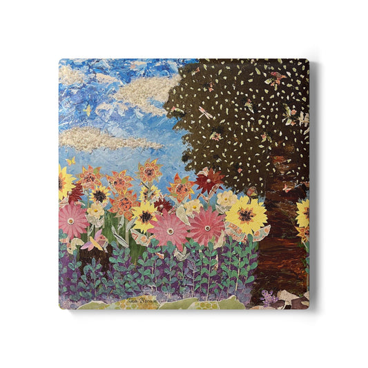Floral Art Ceramic Coaster - Vibrant Garden Design for Home Decor