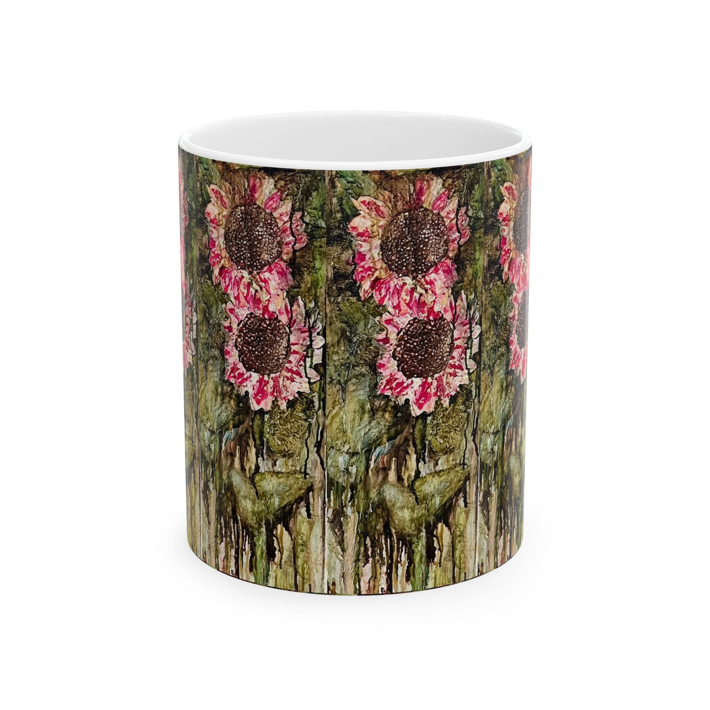 Green Sunflower Ceramic Mug, 11oz,