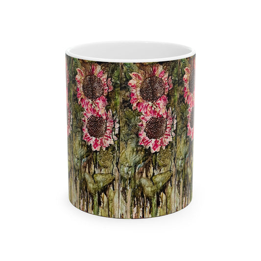 Green Sunflower Ceramic Mug, 11oz,
