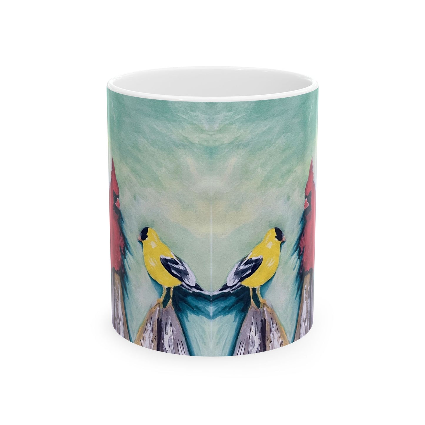 Wild Birds on a Fence Ceramic Mug, 11oz