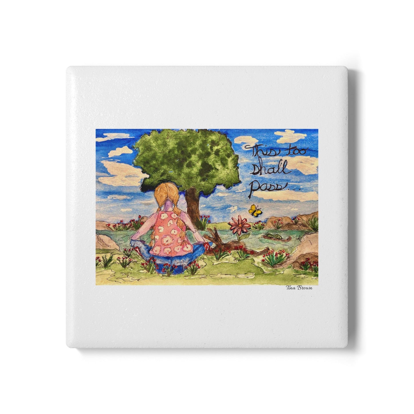 Inspirational Ceramic Coaster - "This Too Shall Pass" -  Home Decor and Gifts