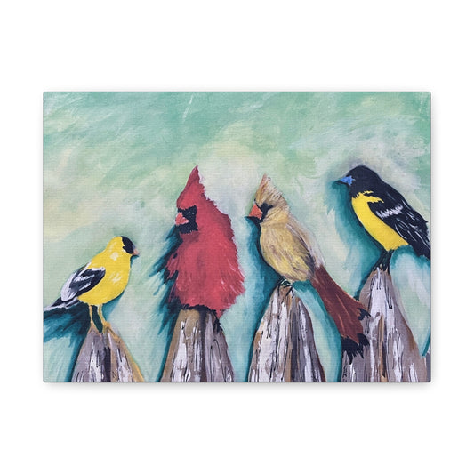 Birds on the Fence Canvas Art Print