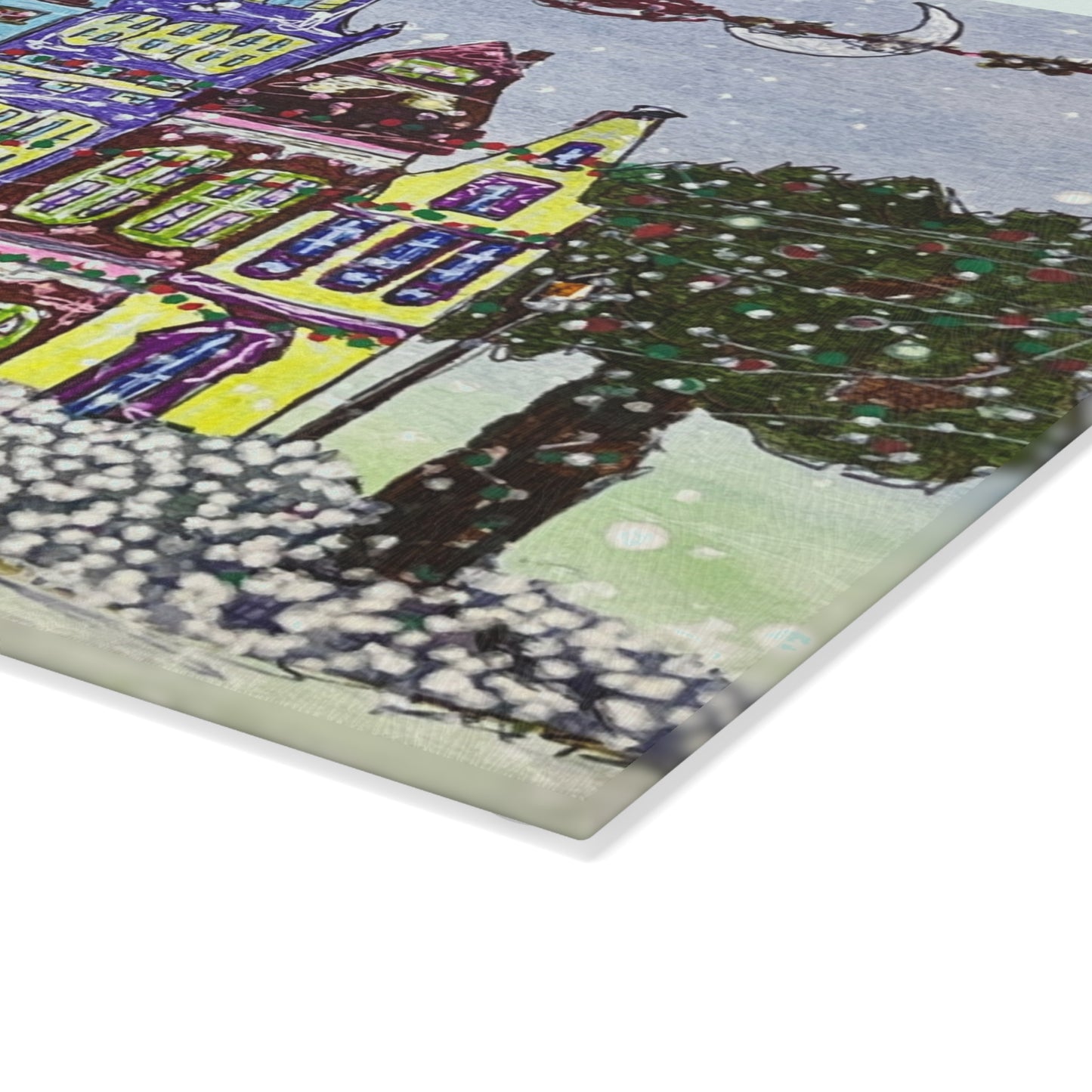 Whimsical Holiday Glass Cutting Board for Kitchen Decor, Unique Gift for Home Chefs, Festive Kitchenware, Christmas Decor, Culinary Art