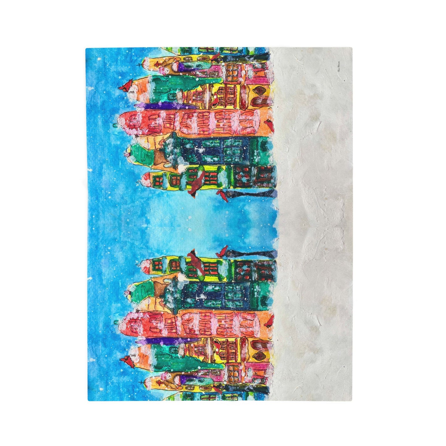 Throw Blanket - Whimsical Cityscape Winter Design by Tina Brown