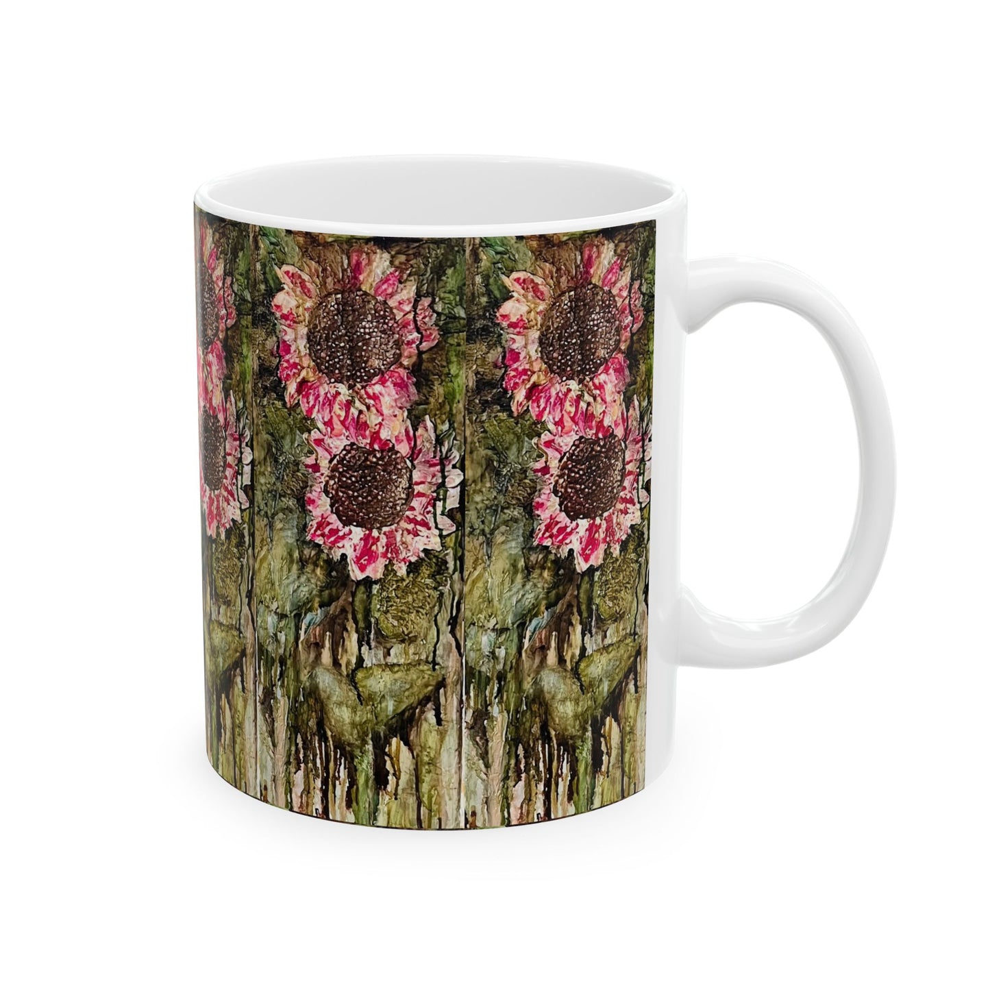 Green Sunflower Ceramic Mug, 11oz,