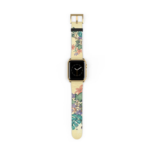 Faux Leather Floral Print Watch Band - Elegant Accessory for Everyday Use