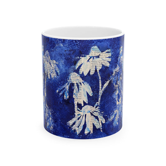 Elegant Blue Daisy Ceramic Mug - Perfect Gift for Nature Lovers