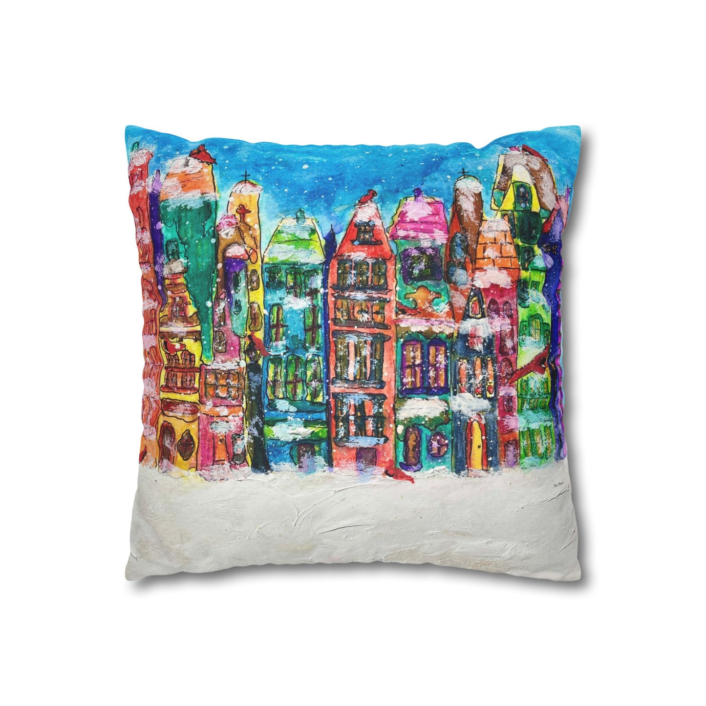 Vibrant Cardinal Cityscape & Seasonal Pillowcase - Cozy Home Decor, Art Gift,