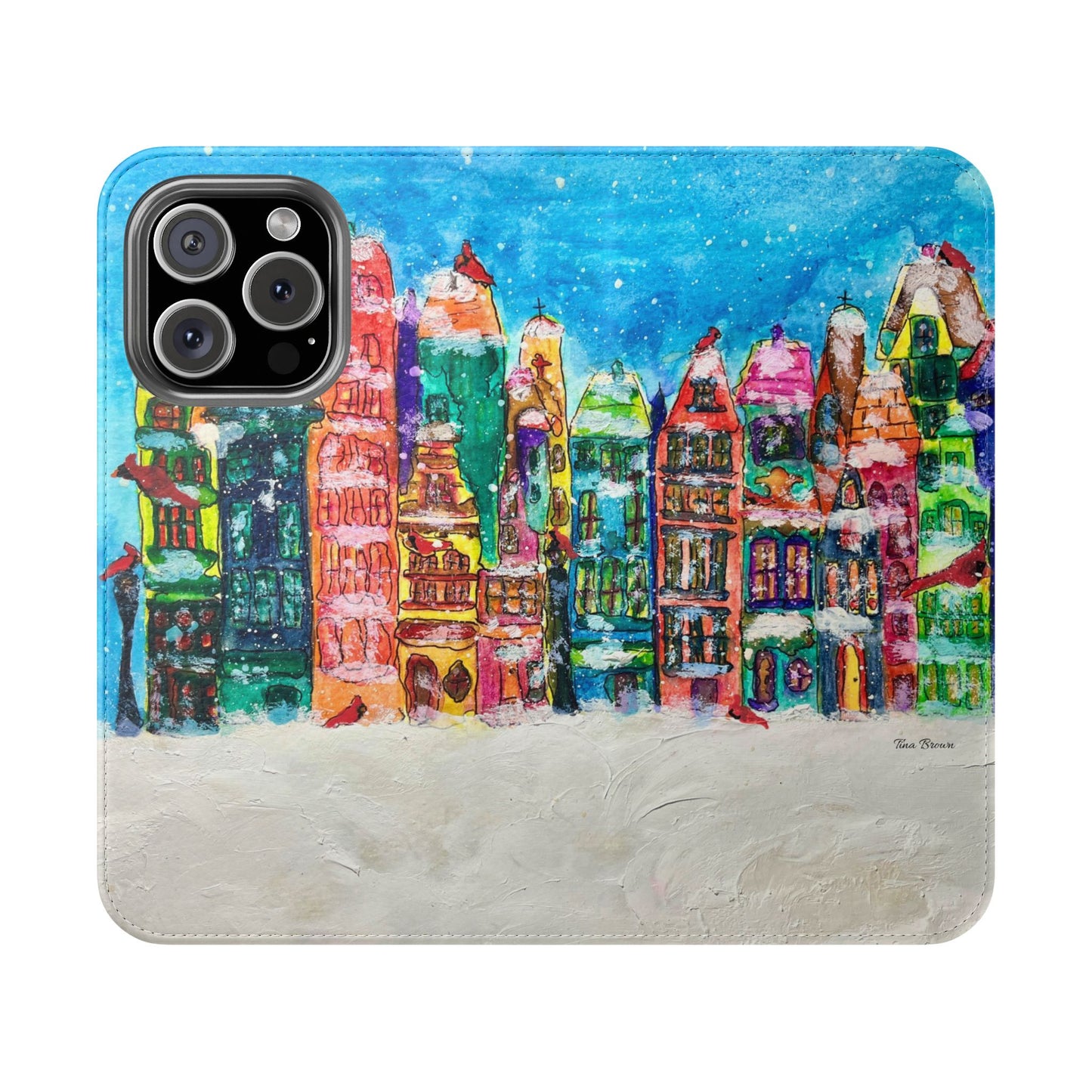Colorful Winter Flip Cases for Phones, Holiday Gift, Slim Wallet Case, Personalized Phone Cover, Cute Art Cases
