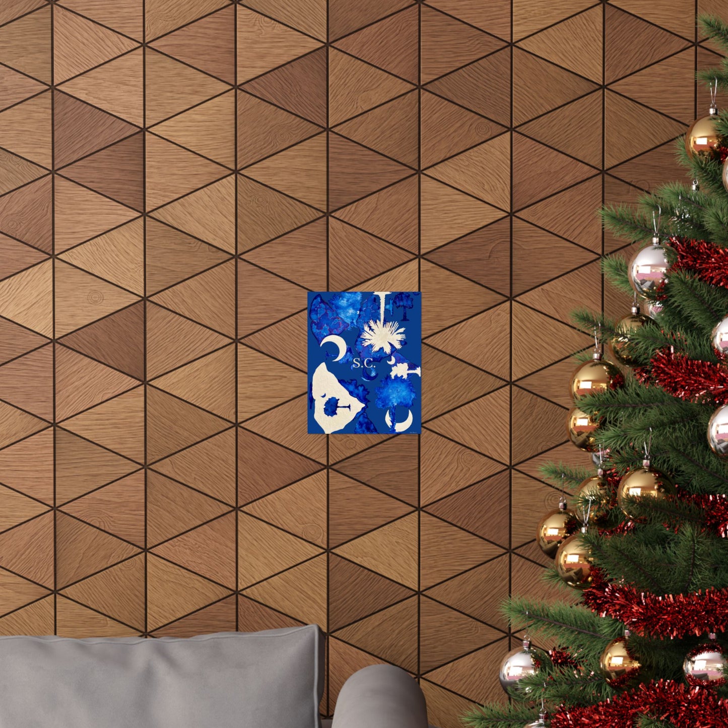 South Carolina Matte Poster - Blue Palm Tree & Moon Design - Artist Tina Brown