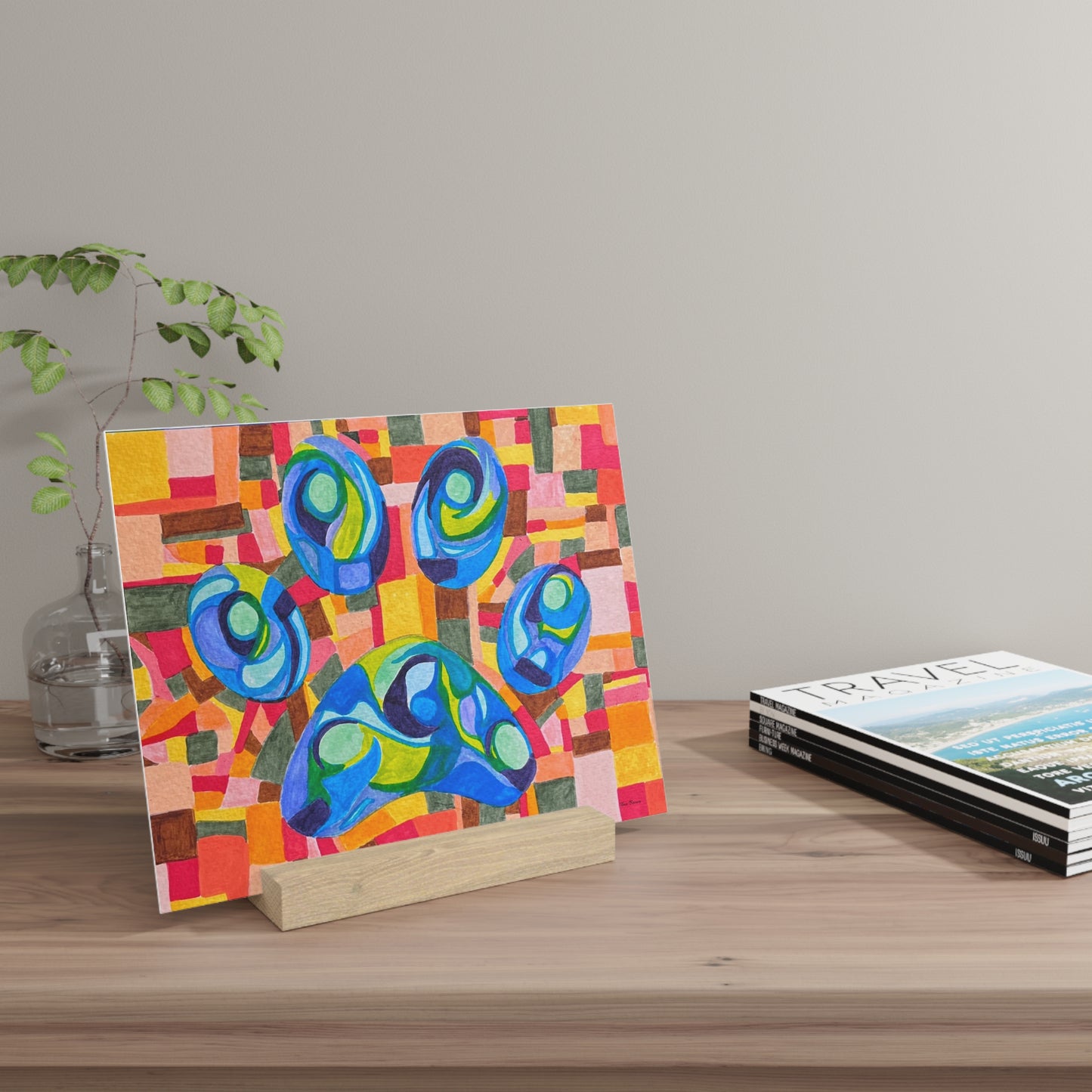 Colorful Paw Print on Gallery Board with Stand