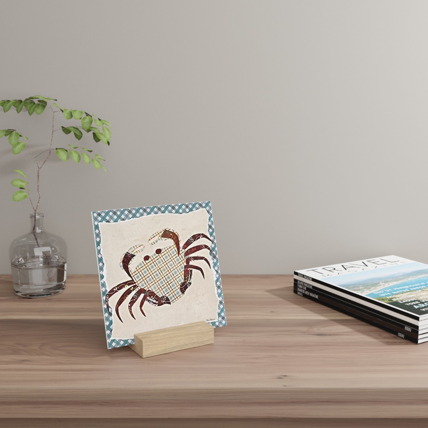Crabby Art Print Gallery Board with Stand - Nautical Decor for Coastal Living