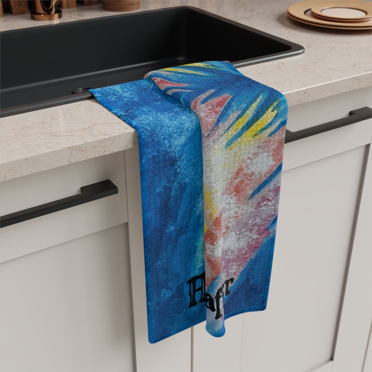 Microfiber Tea Towel: Happily Ever After Design for Kitchen Decor, Wedding Gift, Engagement, Home Cooking, Housewarming