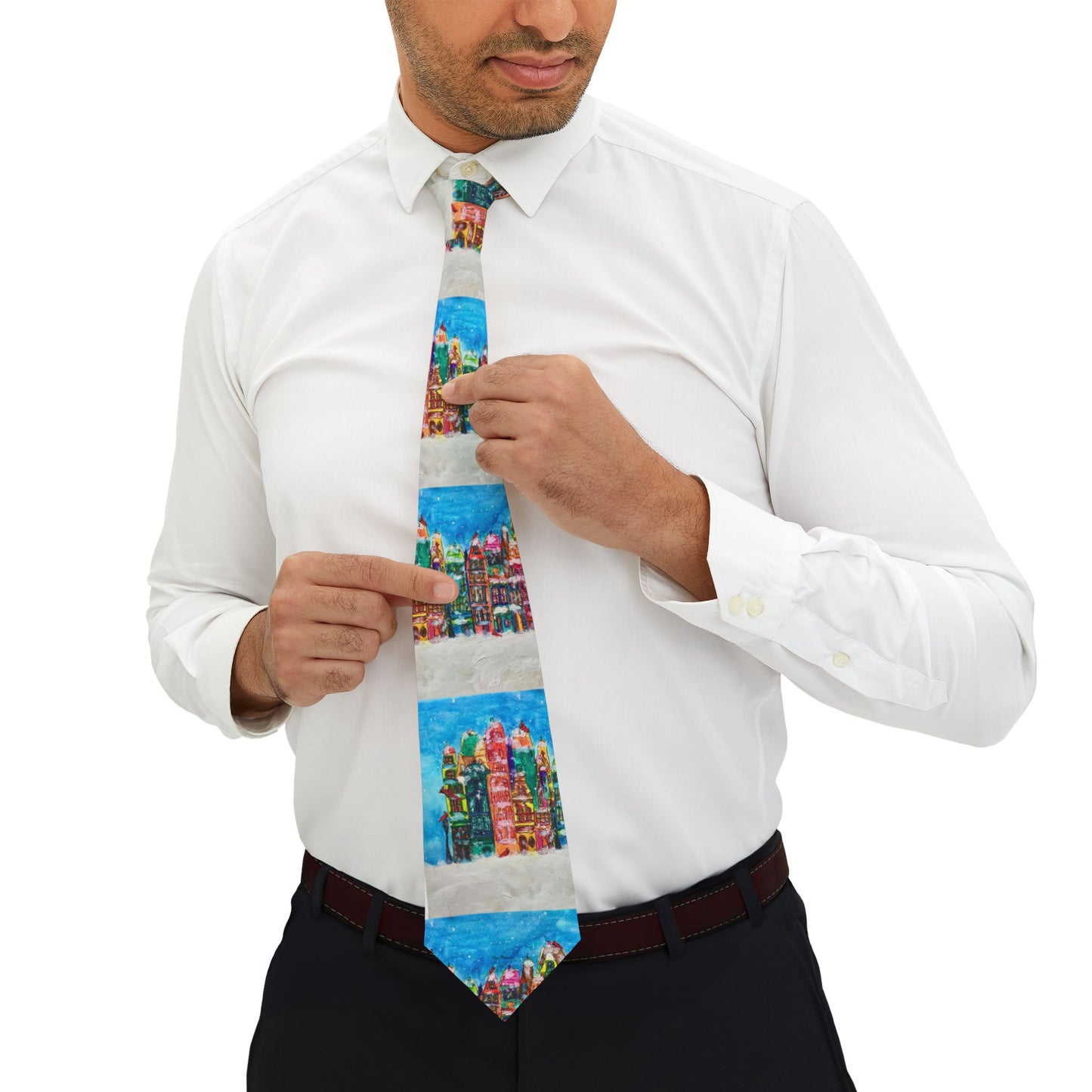 Colorful Skyline Necktie | Unique Art Tie for Business, Weddings, Holidays, Gift for Him, Fashion Accessory