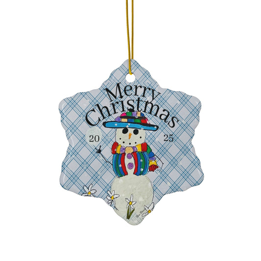 Blue Plaid Snowman Ornament