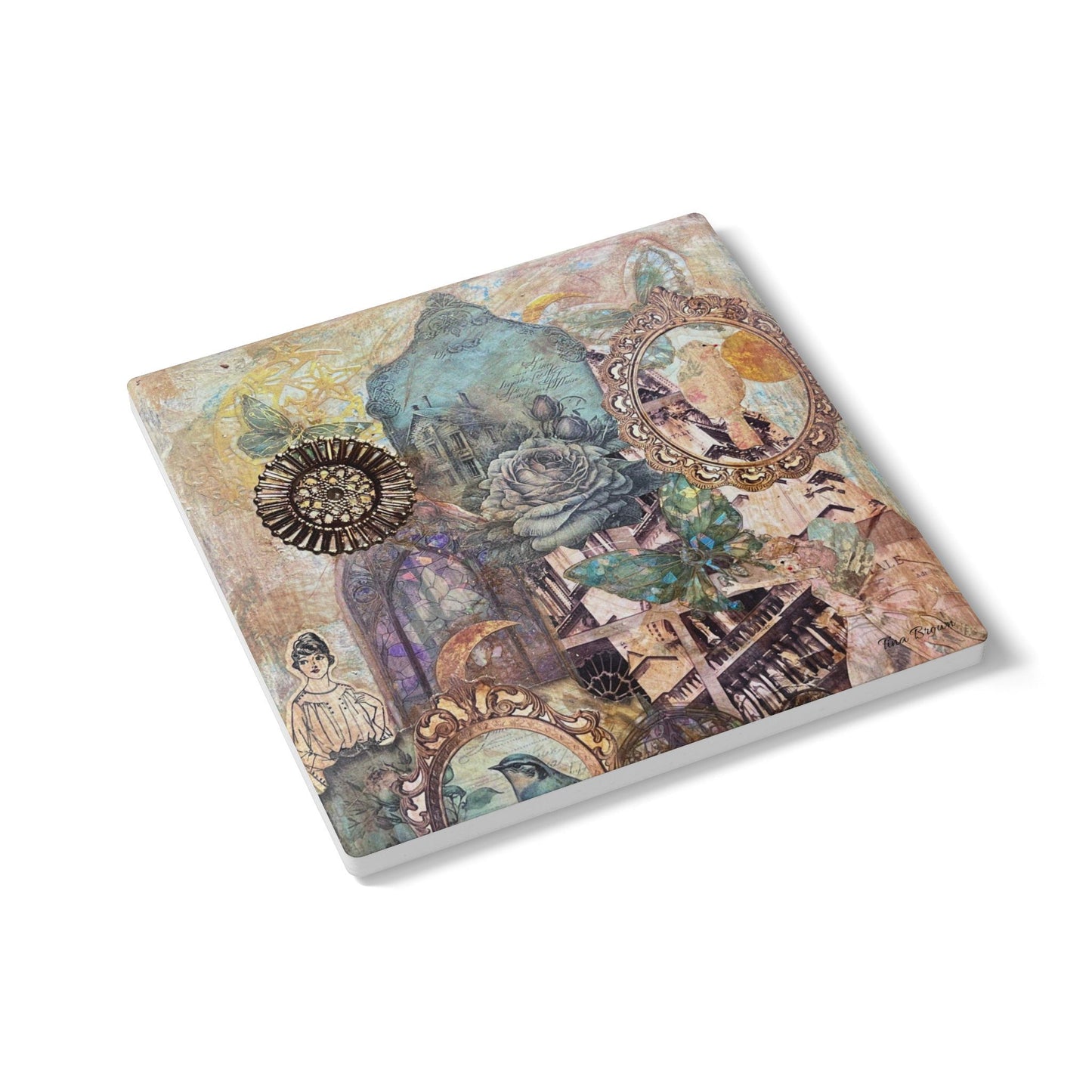 Vintage-Inspired Ceramic Coaster with Nostalgic Design